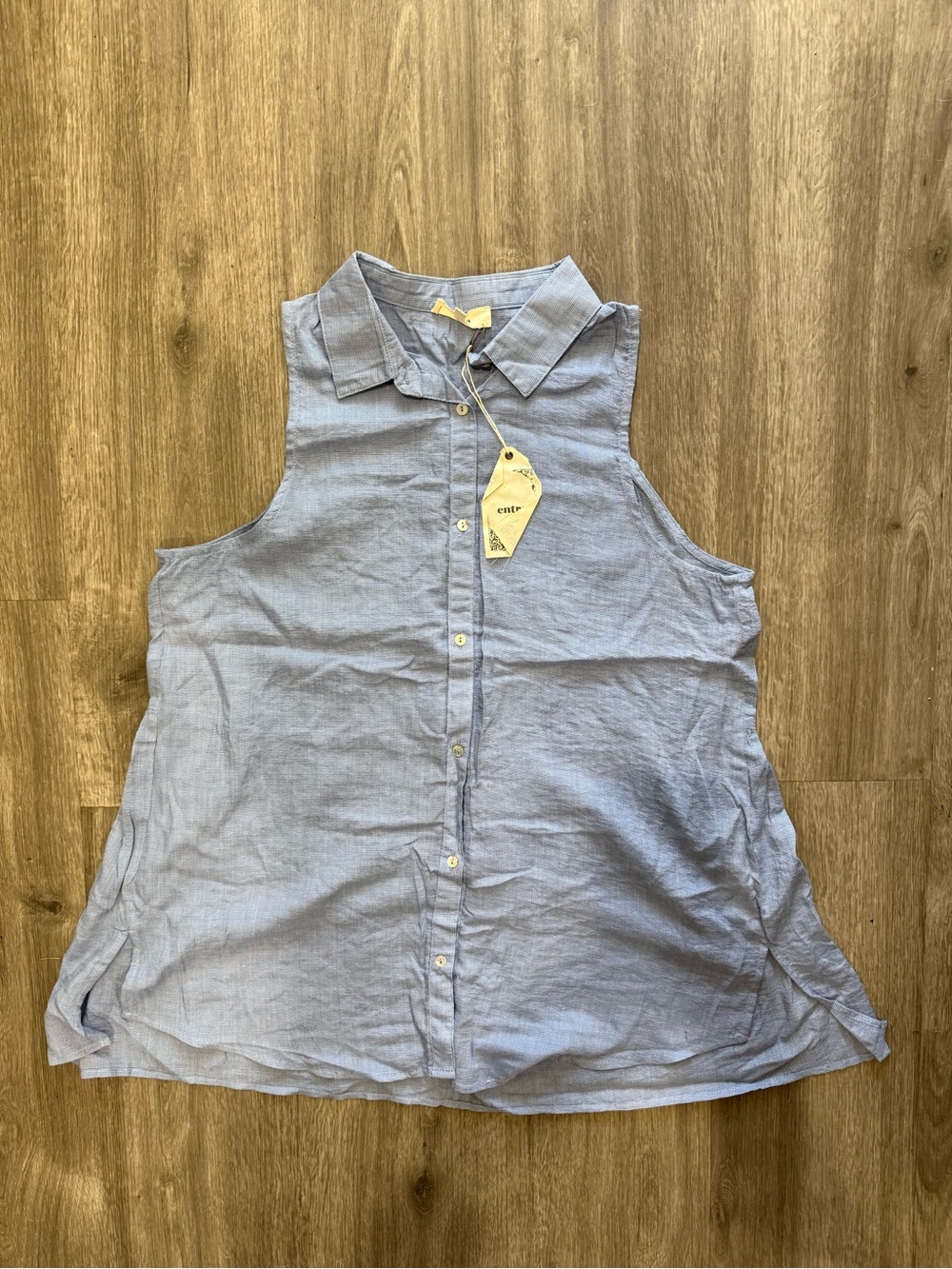 entro Light Blue Sleeveless Button-Front Collared Blouse